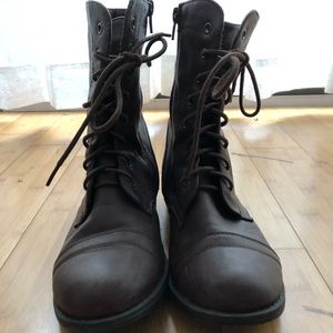 Brown combat boots